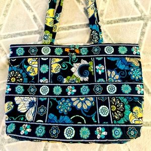 Vera Bradley Retired Mod Blue Floral Shoulder Purse Handbag Medium